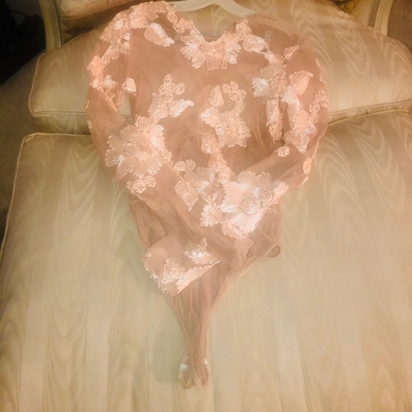 Gorgeous Nude with peach Flowers Body suit Skirt S vintage from 2000 - Picture 3 of 6